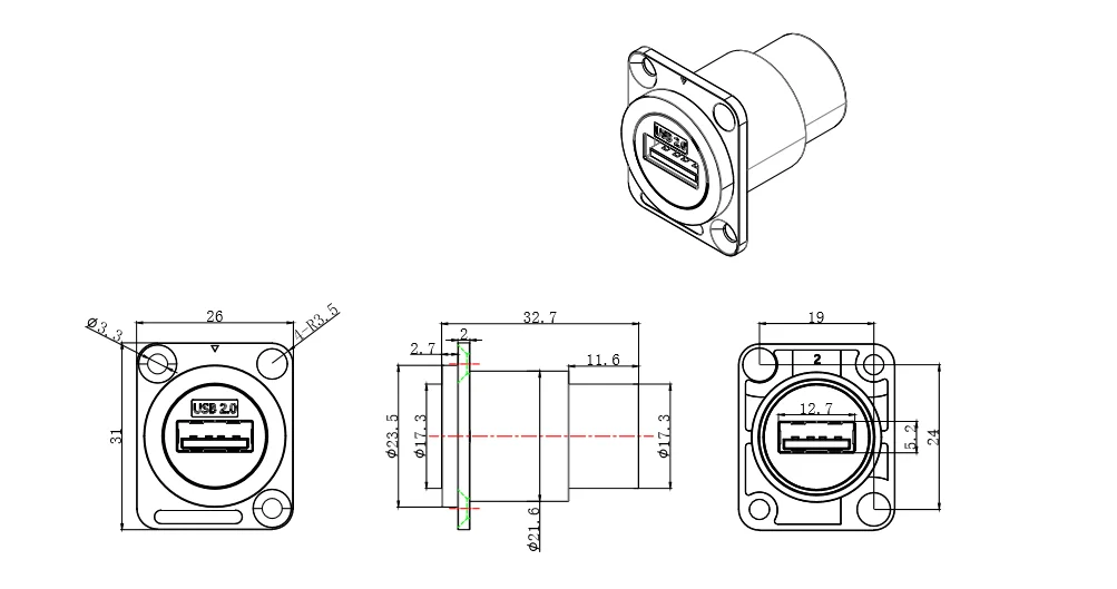 4 Pin Audio Video & USB Connector Dustproof Indoor Outdoor Copper Contact Material 4P 9P Alloy for Data Cable