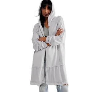 Women's Fashion Trendy Streetwear Zipper Hoody Sweatshirt Raw Stitching Reverse Loose Fit Long Waterproof Breathable Hoodie