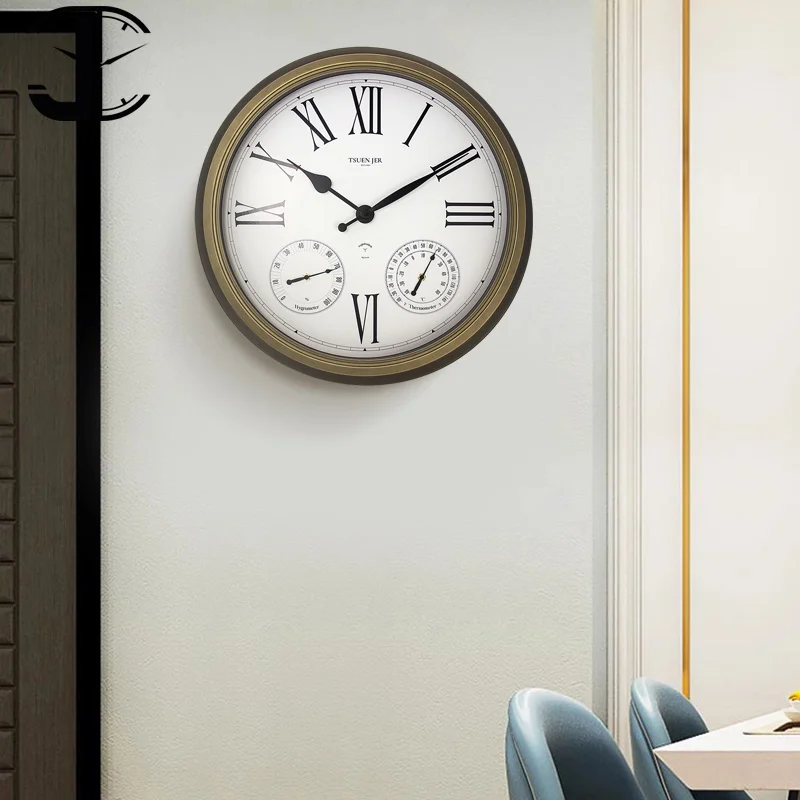 24 Inch Large Waterproof Outdoor Wall Clock With Thermometers,Vintage