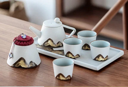 Japanese Zen Office Guest Tea Kettle Tray Small Gift Porcelain Tea