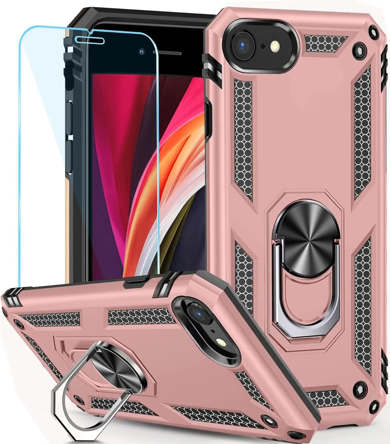 Laudtec for iPhone SE 4 Case with HD Screen Protector & Magnetic Ring Holder Stand Shockproof Cover