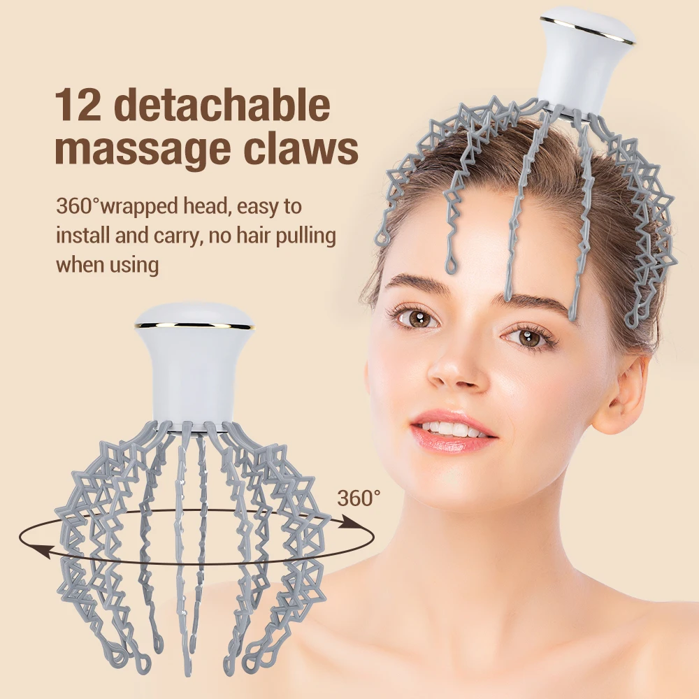 Remote Control Rechargeable Vibration Head Massager Device Octopus Claw Electric Scalp Massager