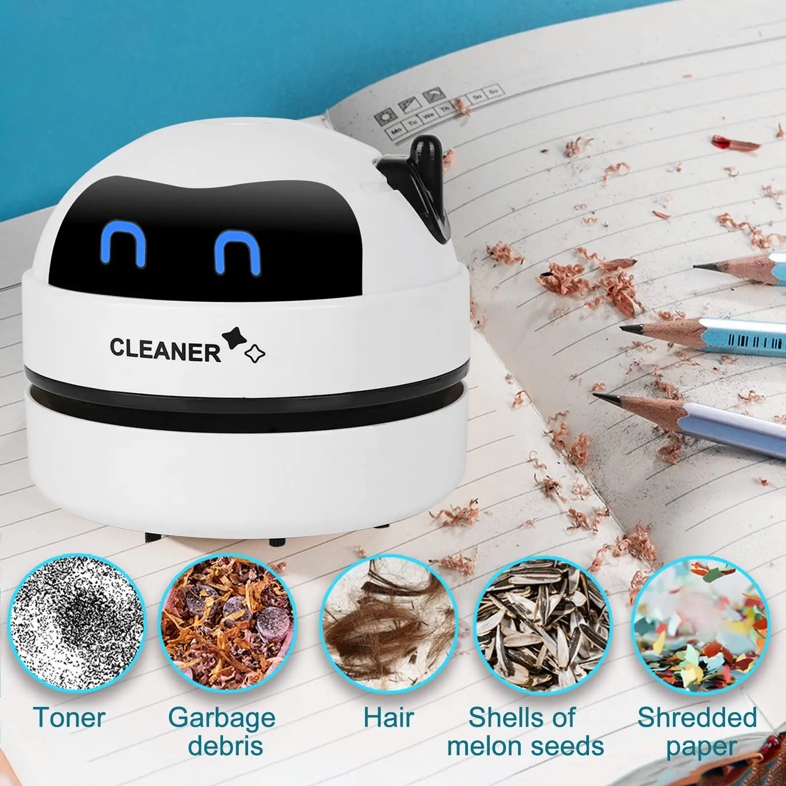 Mini Cute Robot Portable USB Charging Handheld Electric Desktop Vacuum Cleaner for Home School Office PC Keyboard Dry Dust Crumb