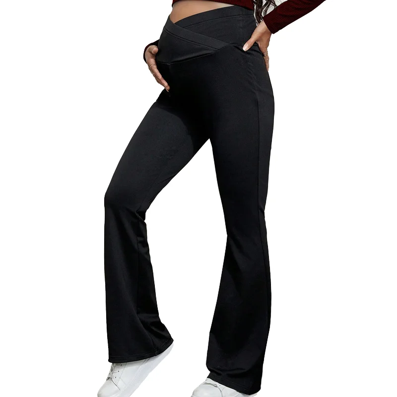 Cross Casual Slim Pregnant Women Bell Bottoms Wide Leg Pants for Maternity Wear for Euro