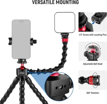 NEEWER T91 Flexible Tripod for iPhone Mini Cellphone Tripod Stand for Vlog, Magic Arms/Shutter/Phone Clamp/Action Camera Mount detail image