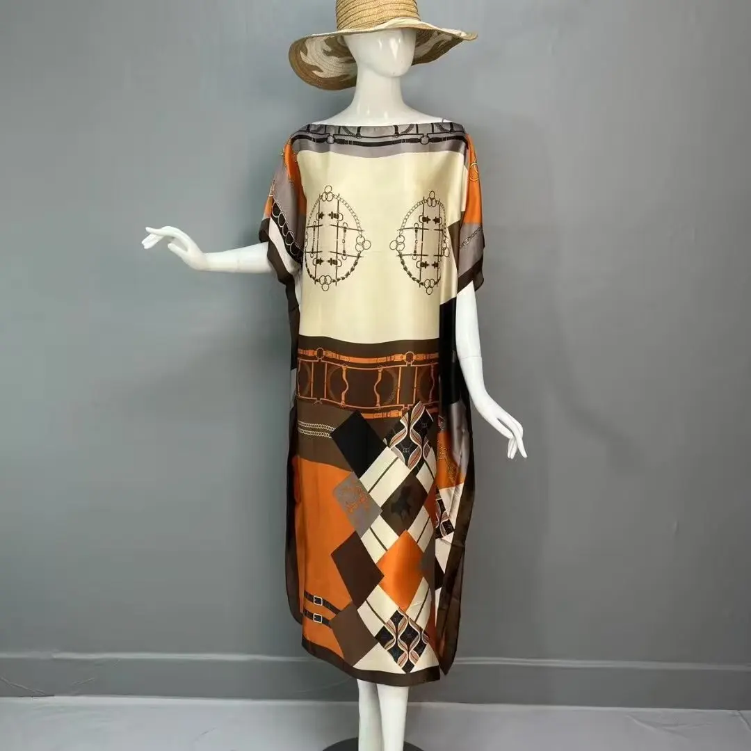 PROMISTAR Hot Selling Luxury Branded Polyester Kaftans Big Size Loose  Printed Muslim Long Dresses Robes Africa Dashiki