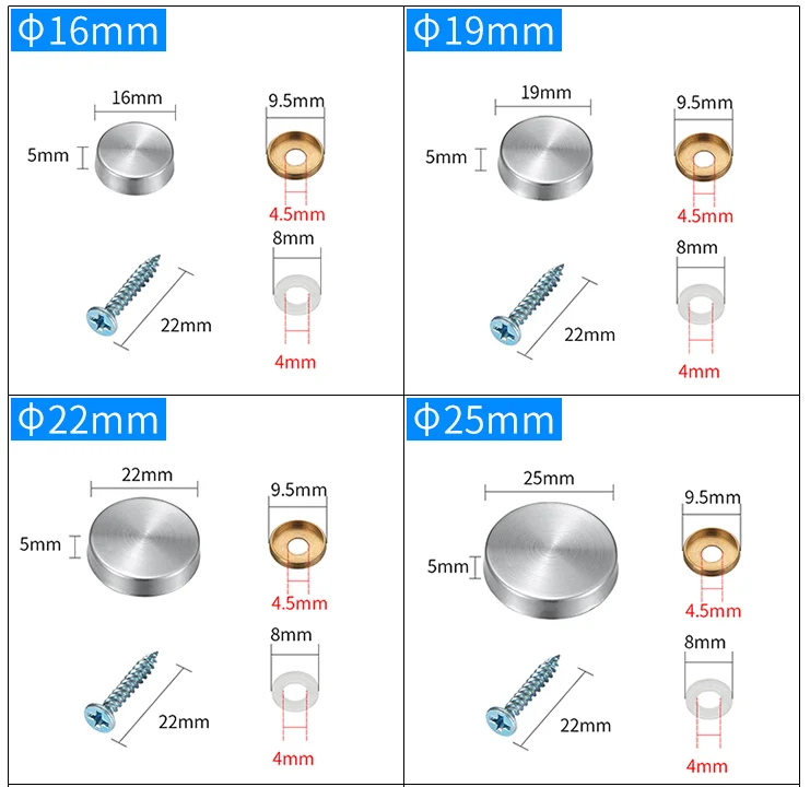 JUNNOTI 40Pcs Decorative Mirror-Screws, Steel Screw Caps/Covers 2cm For Fasteners, Nails Screw Caps Fasteners Hardware For Bathroom Mirrors-Glass Furniture
