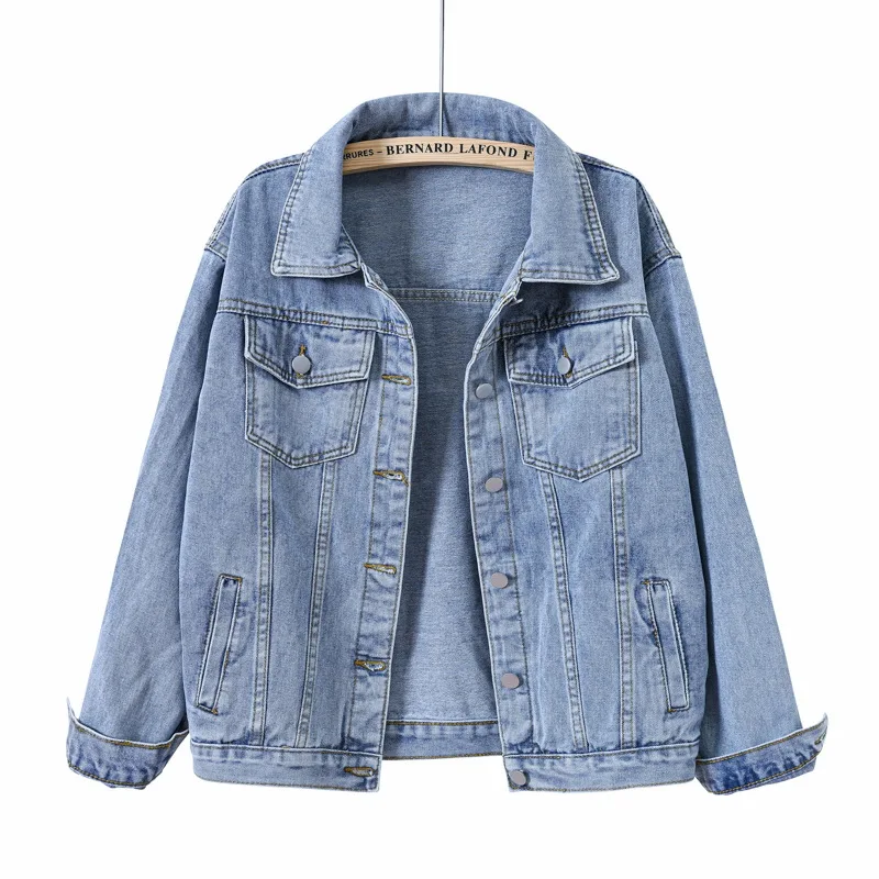 Popular High Quality Casual Women's Denim Tops Coat Women Blue Long Sleeve  Plus-size Denim Jackets
