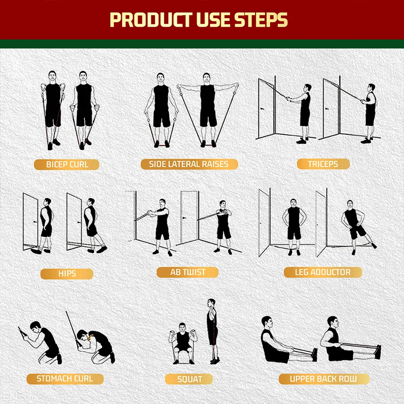 5 Levels Adjustable Workout Elastic 11pcs Latex Resistance Bands Tube Set