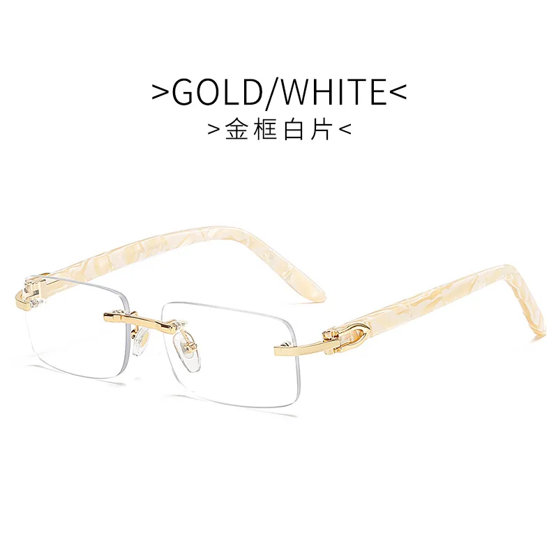 Custom Color Buffalo Horn Small Square Pearl Sunglasses Rhinestone Diamond Shades Retro Trendy Bling Rimless Sunglasses Women