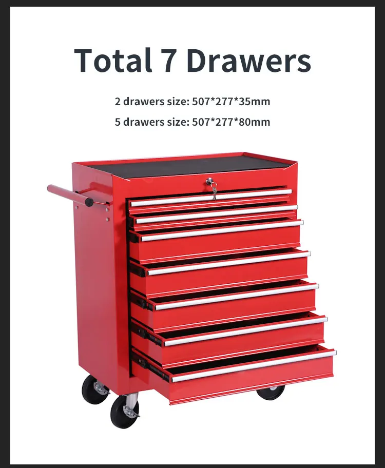 Stainless 7 Drawers Garage Metal Tools Trolley Tool Set On