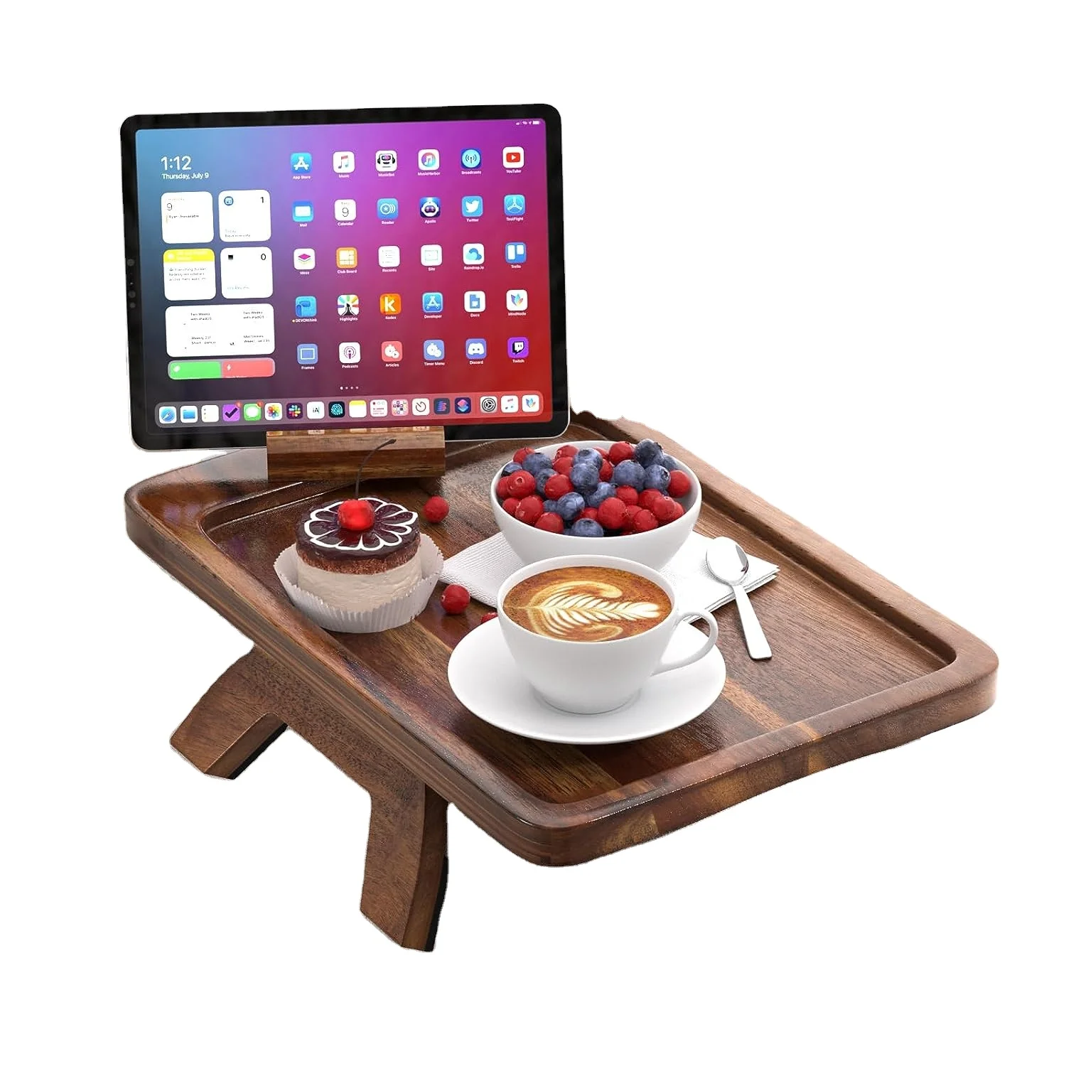 Acacia Wood Couch Up Holder 360 Rotating Sofa Armrest Tray Cup Holder Storage Tray for Living Room a Gift Lazy Tray