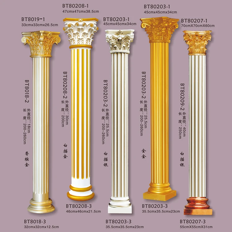 Guanyu Hotel Gardens Polyurethane Roman Columns Plastic Wall Panel Decoration Wall Tiles Molds Various Head Designs for Pillars