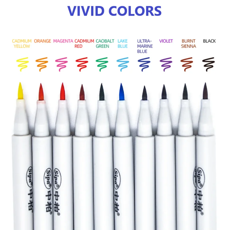 Sipa water based 10 colors soft brush watercolor marker pen set