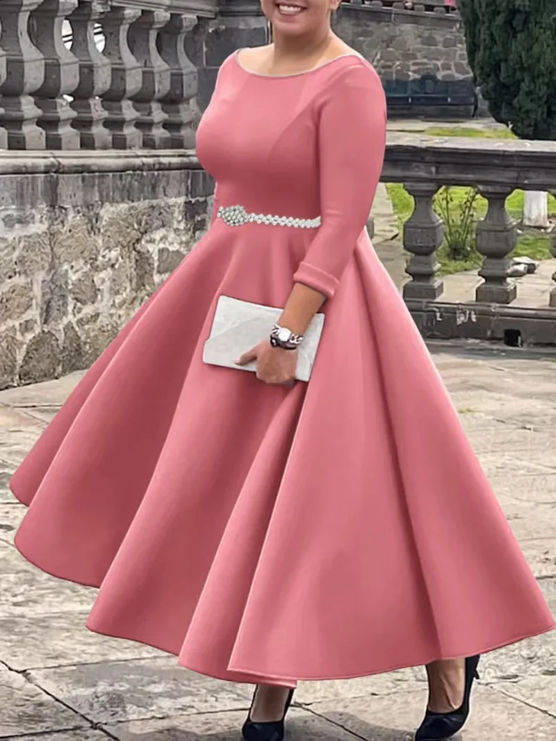 Luxury Dresses for Woman O Neck Half Sleeve Belt Waisted High Waisted Pleated a Line Ankle Length Elegant Female Birthday Gowns Luxury Dresses for Woman O Neck Half Sleeve Belt Waisted High Waisted Pleated a Line Ankle Length Elegant Female Birthday Gowns