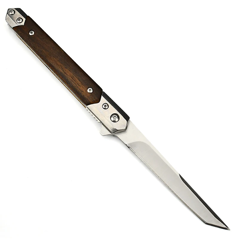 E-commerce Best selling EDC pen knife portable wooden handle 440csteel Daily using outdoor camping hiking tactical knife folding