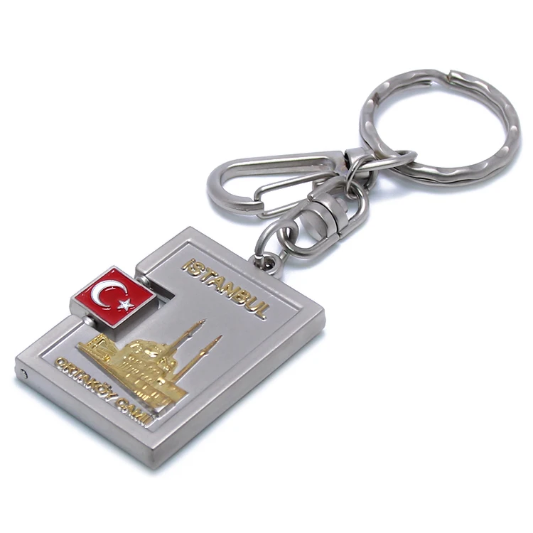 Custom Metal Key Chain Keyring Rotate Turkey Flag Istanbul Souvenir Gifts Key Ring Holder Zinc Alloy Souvenir Keychain