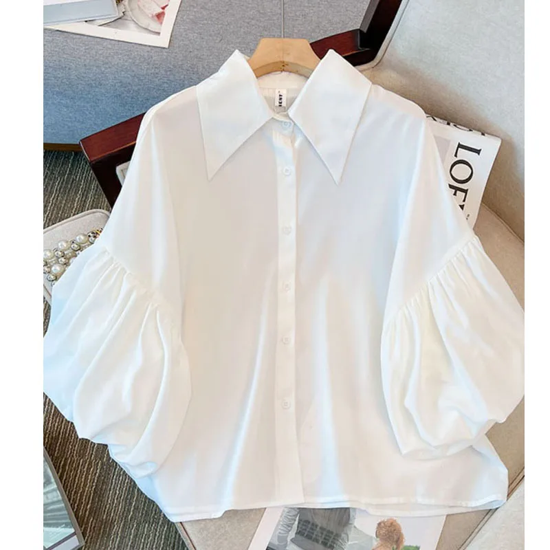 Cs49 New 2023 Summer Chic Black White Color Flare Sleeve Blouse Shirt ...