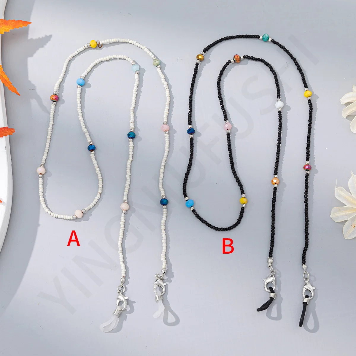 Лидер продаж акриловые контрастные очки с рисовыми бусинами цепочка женская модная маска на