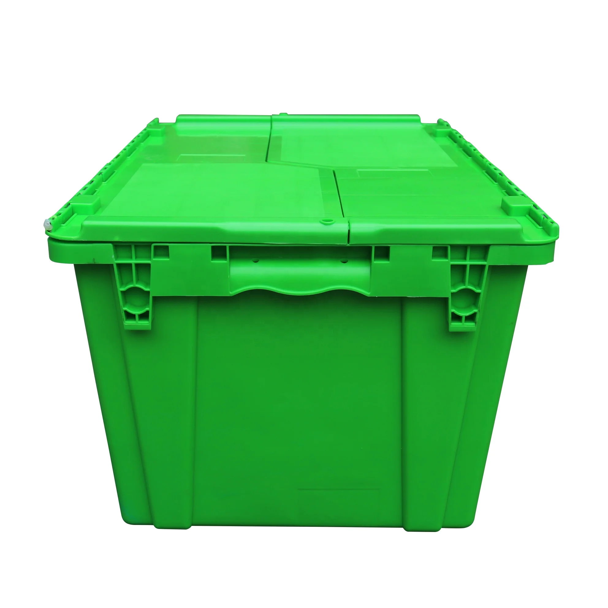 Plastic Storage Stackable Crate  Attached Lid Tote Container Plastic Moving Tote Crates Turnover Boxes