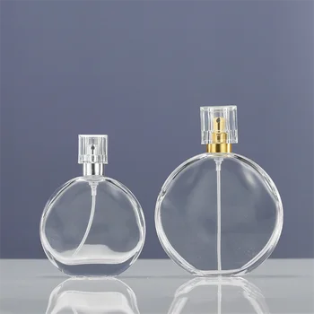 wholesale luxury 50ml 100ml round spray cap empty refill glass bottle perfume bottle with packing parfum flakons