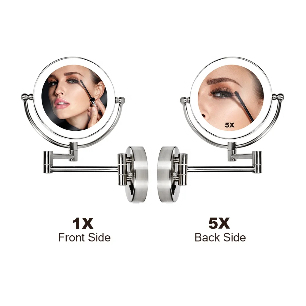 Современное круглое увеличительное регулируемое настенное зеркало для бритья с подсветкой