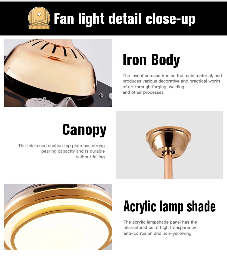 Modern 220V LED Ceiling Fan Light with Remote Control Invisible Design for Family Bedroom Dining Room Lighting