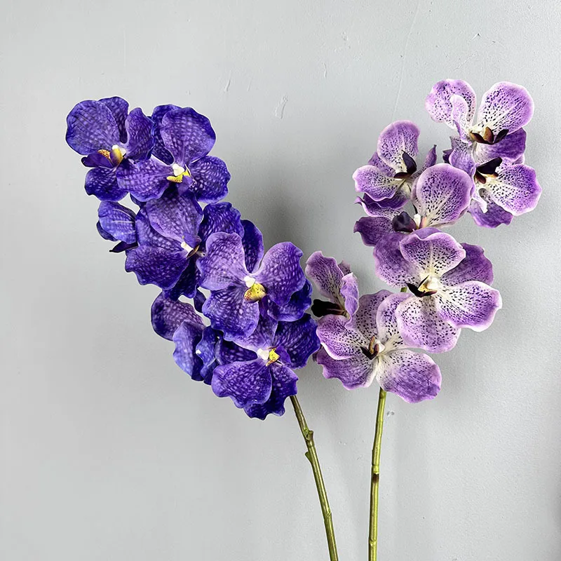 High Quality Single Stem 7 Heads Real Touch Purple Vanda Orchid Flowers Artificial Phalaenopsis Orchids for Wedding Decor