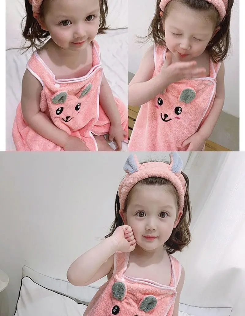 Children's Bath Towel Dress Boys Girls Hair Band Soft Quick Drying ...