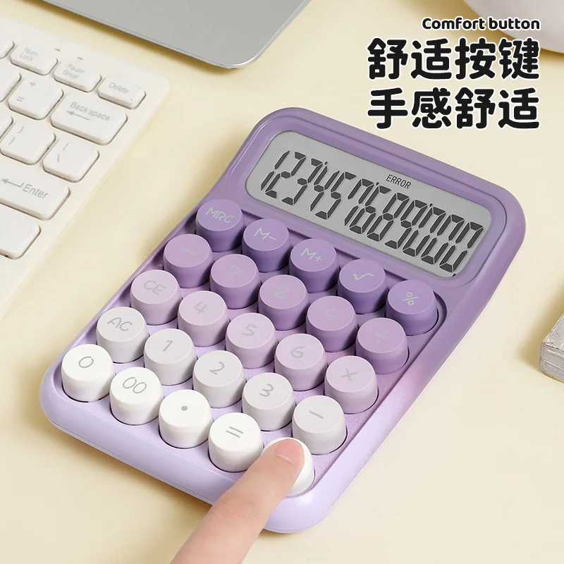 Macaroon Color Cute Desktop Calculator With Mechanical Buttons PS Material Battery Power Source for Office Use