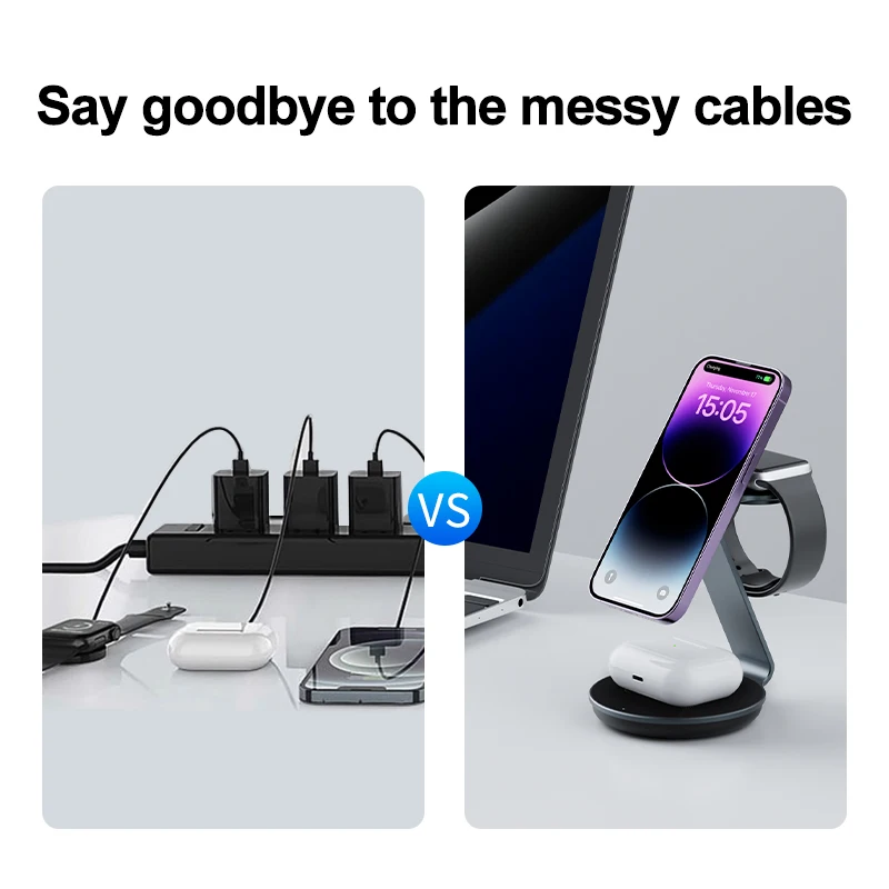 Portable 15W Multi Devices Fast Charging Station 3 in 1 Magnetic Mobile Phone Universal Wireless Charger