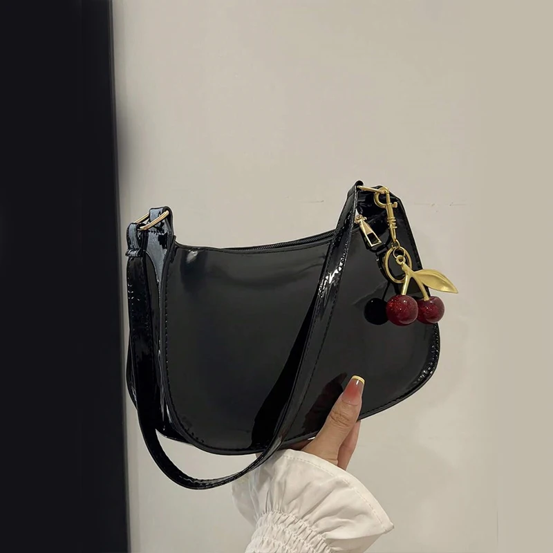 Women's PU Leather Handbag Single Strap Polyester Versatile Fashion Solid Color Cherry Pendant Casual Commuting