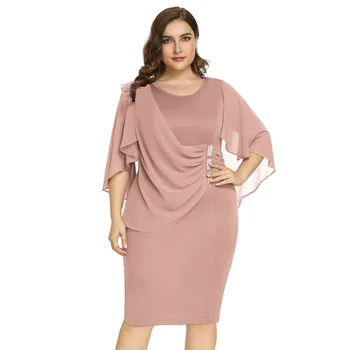 Oem Women's Overlay Sleeveless Crew Neck Hips-wrapped dress Ladies Solid Color Chiffon Plus Size Casual Dress