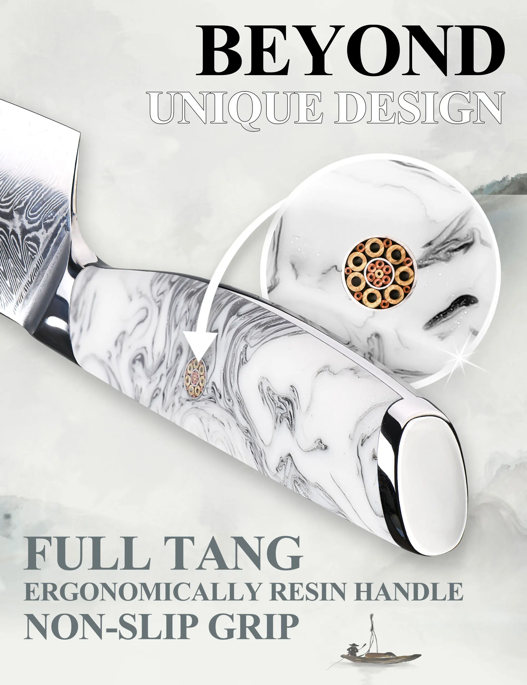 SHANGDAO Küchenmesser, 25 cm, aus Damaststahl, mit ergonomischem Griff aus Kunstharz_voghion.com