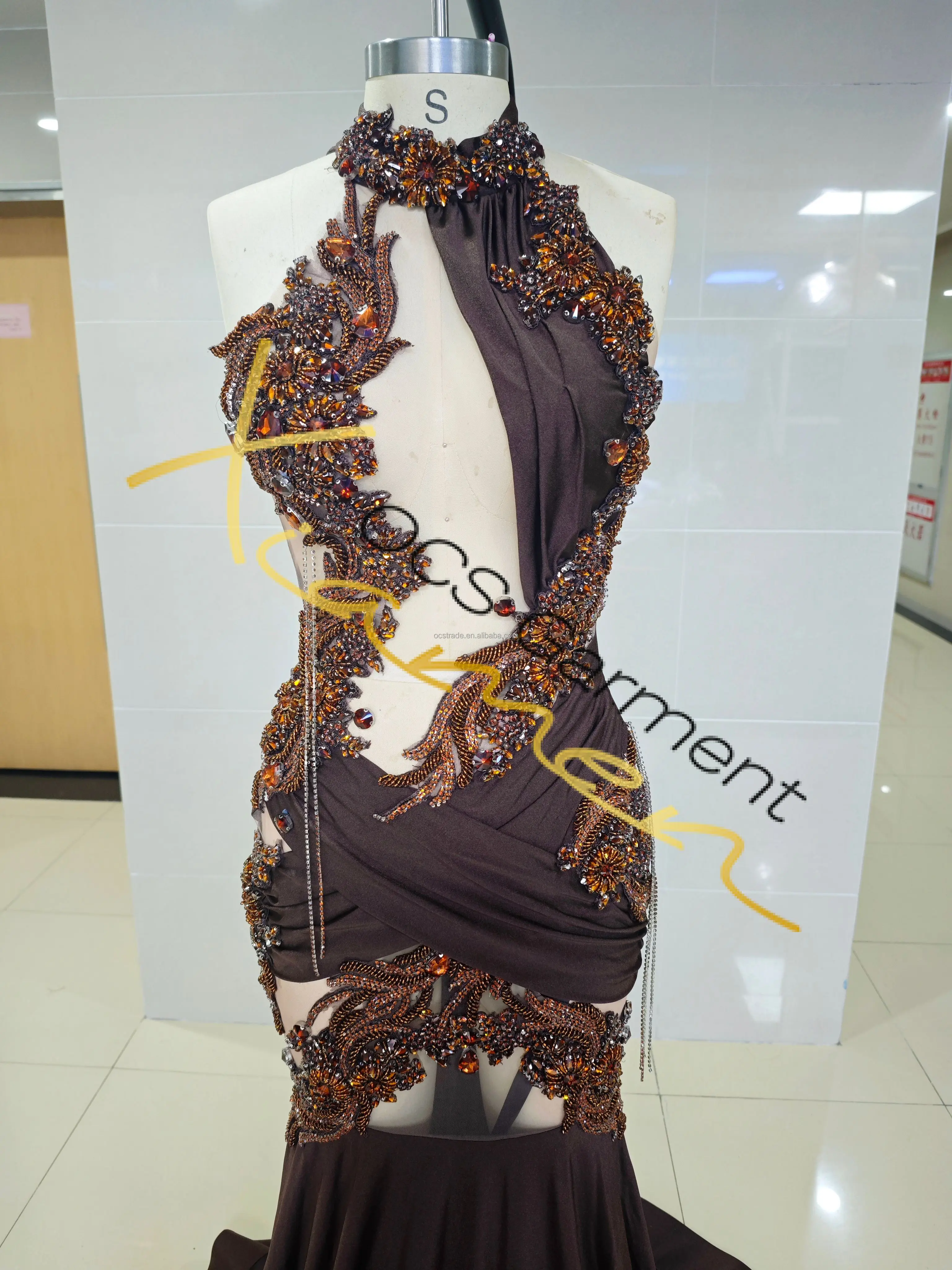 Ocstrade Hand Sewing Luxury Tassel Beaded Brown Rhinestone Prom Dress  Elegant Diamond Mermaid Gown Evening Dresses for Women| Alibaba.com