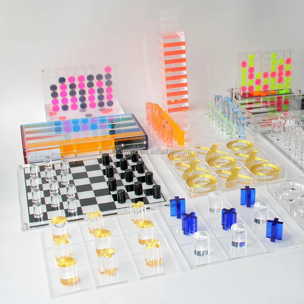 Custom Acrylic Chess Set Chess Board Games Checkers Building Blocks Luxury Backgammon Tic Tac Toe