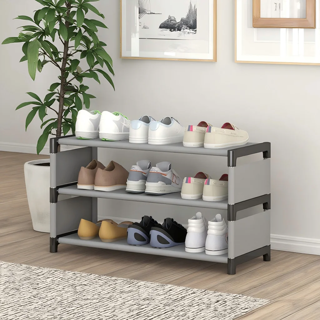 Customizable 3/4/5-Layer Metal Shoe Rack Grey Side Section Shoe Stand for Entryway & Living Room Multi-Use for Bags