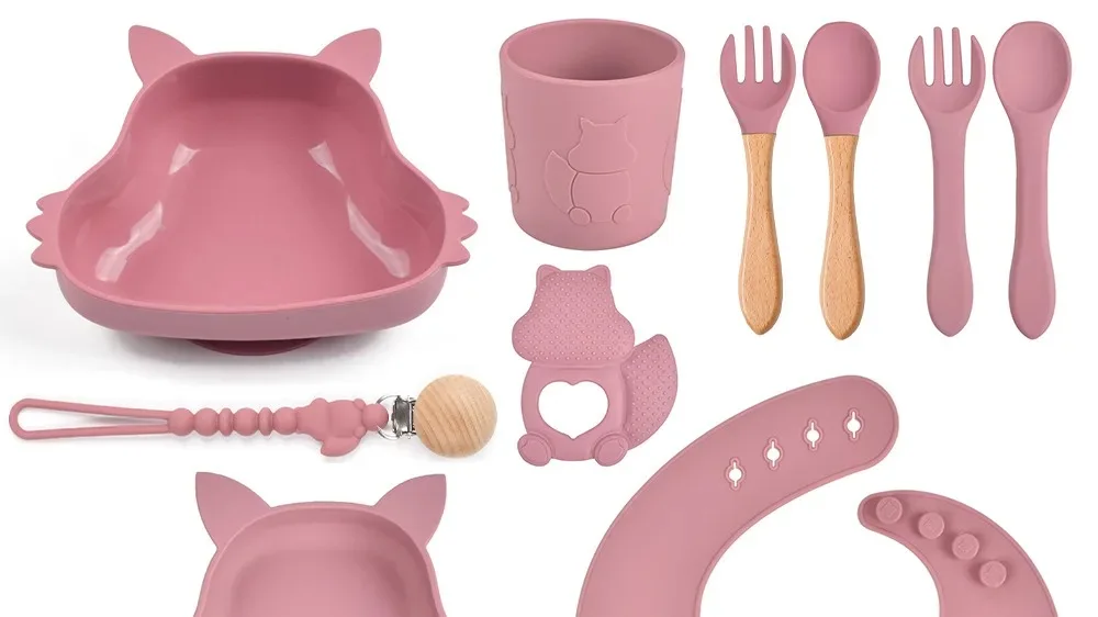 Silicone Baby Dinnerware Set Toddler Feeding Utensil Plate Cup Bowl Set