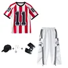 Red striped top + white overalls trousers+hat+necklace+gloves