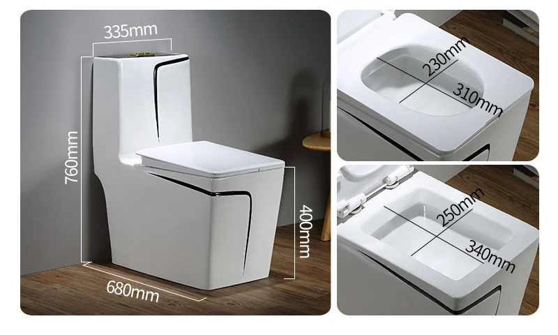 Hot sale square S-trap siphonic bathroom closestool sanitaryware wc black and white one piece ceramic commode toilet bowl supplier