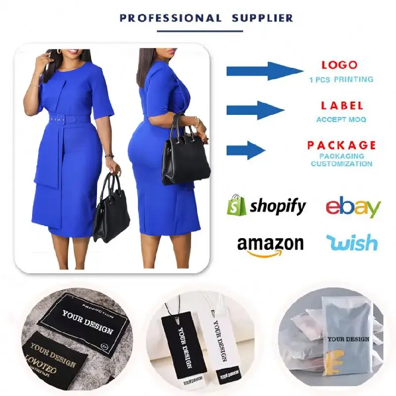 Elegant Short Sleeve Solid Color Office Dress For Women Oem