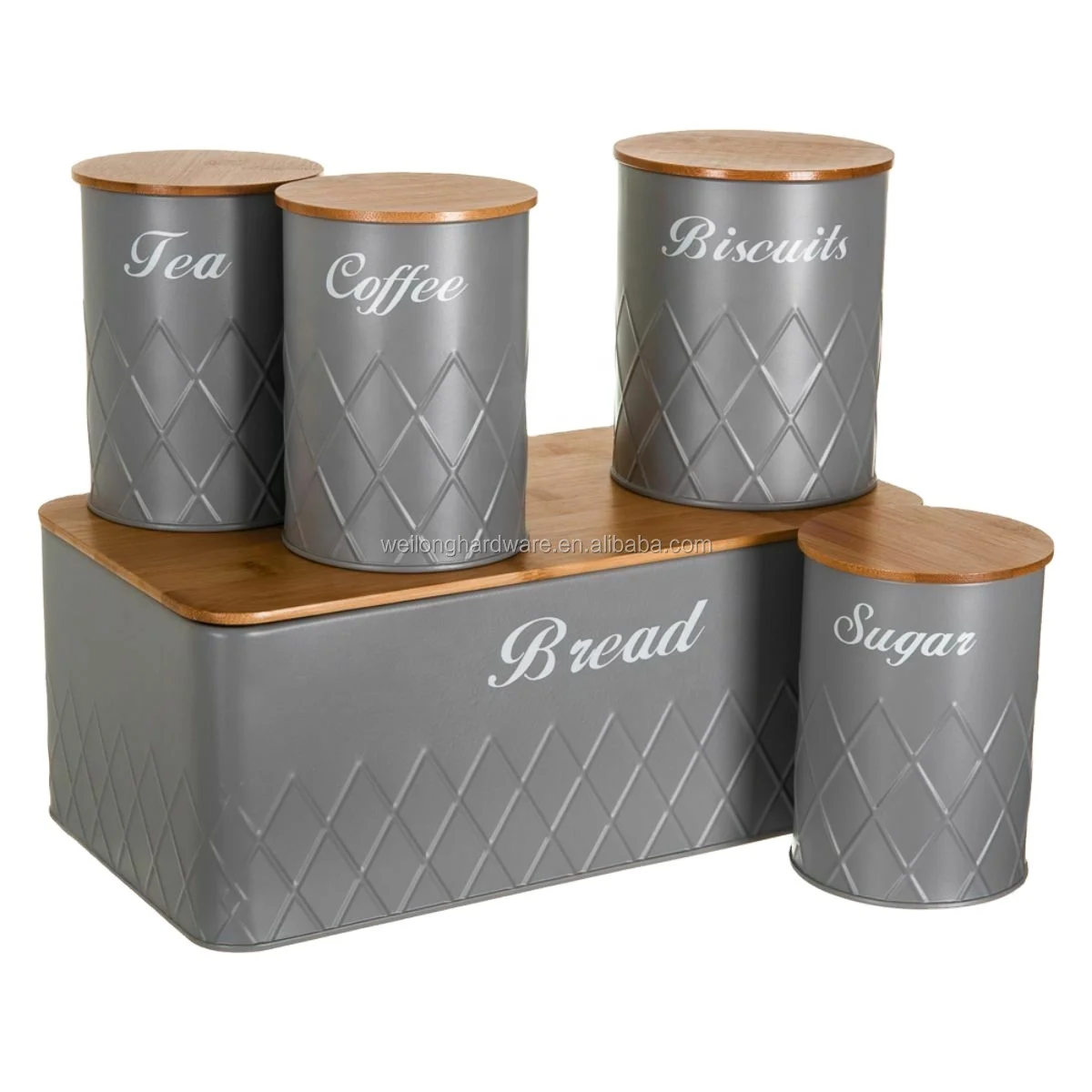 Metal Kitchen Bread Bin Set Canisters Tea Coffee Sugar Jar Food