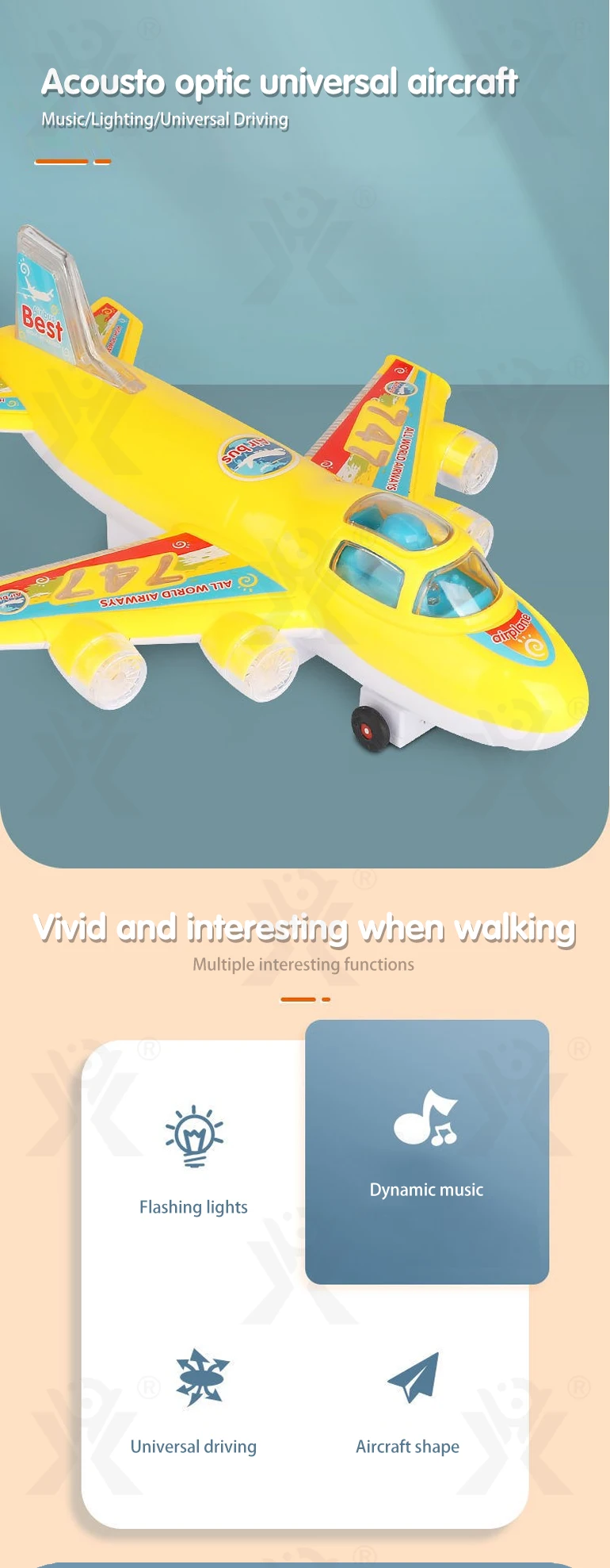 Battery operation flash light electronic education plastic cheap air plane toys