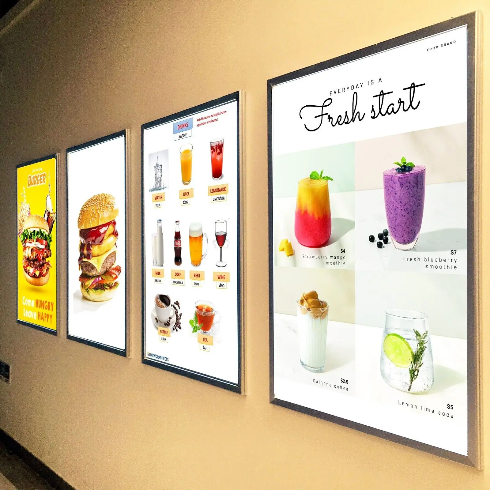 KFC Fast Food Cafe Menu Board Display Illuminated Led Menu Backlit Advertising Light Box