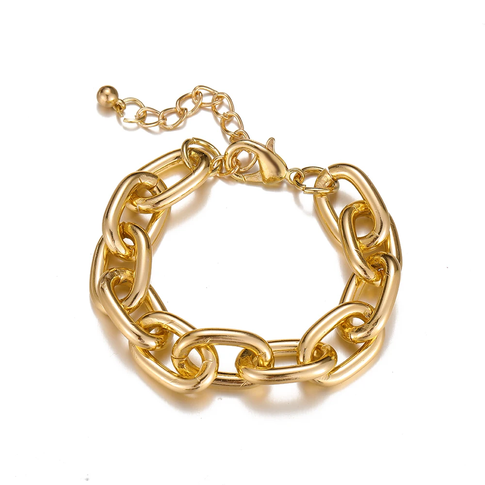 Luxury Gold Cuban Link Chain Bracelet Gold Plated Punk Style Chunky Charm Bracelets For