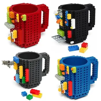 Amazon hot selling 350ML Cylinder shape Creative Lego Brick Mug Eco-friendly Material DIY Building Blocks plastic Coffee Cup mug