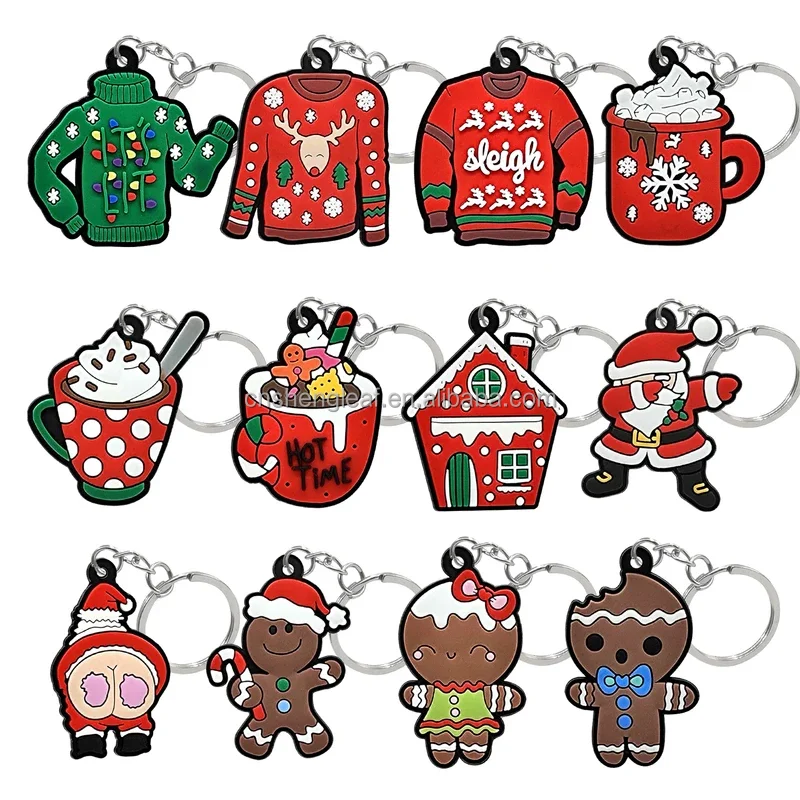 New Fashion Christmas Gingerbread Man Customised 3D Soft PVC Rubber Keychain Digital Photo Key Ring for Women