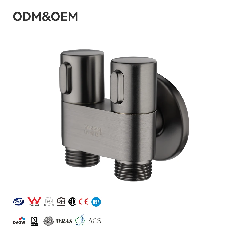 In Stock Gun Grey Brass  Angle Valve Double Handle Shunt Faucet Diverter Eco-Friendly 3-Way Chrome Bathroom Kitchen Toilet