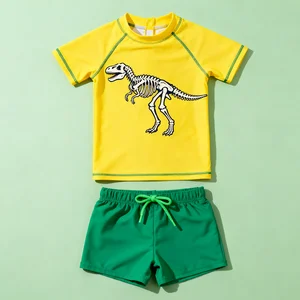 Oeko Tex Custom 2 PCS/set Summer Boys Rash Guard Child Swimwear Truck Beach Short Baby Swimsuit Private Label Board Short