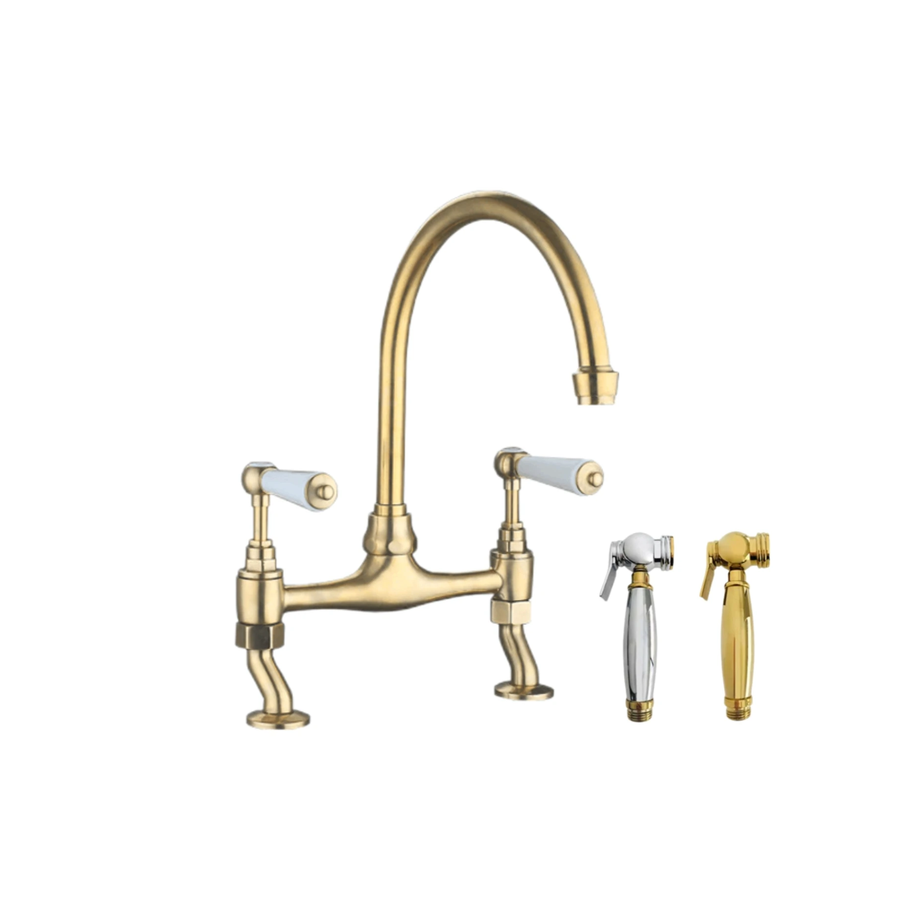 Luxury Bridge Brass Kitchen Tap With Side Sprayer details